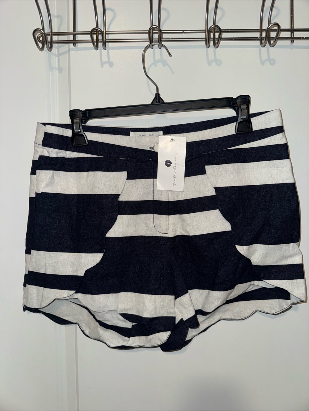 Peach Love California Navy and White Striped High Waist Shorts